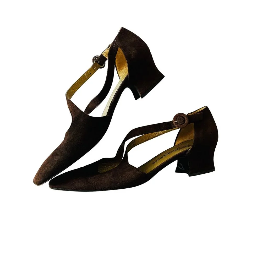 Rare YSL Yves Saint Laurent Brown Vintage Luxury Couture Suede Heels 8N - Picture 2 of 11